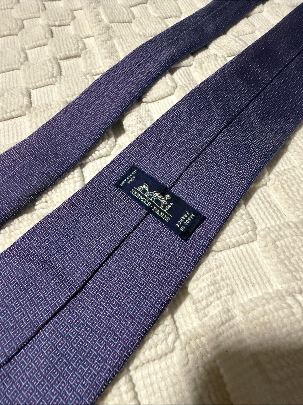 Hermes Mens Silk Tie Heavy Twill “H” Pattern | Purple/Blue - Picture 4 of 6